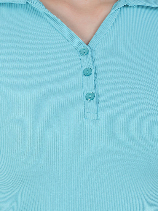 T-Shirt for Women l Breathable & Soft with Color Fastness Regular Fit Polo Neck Poly Cotton Fabric Solid Pattern