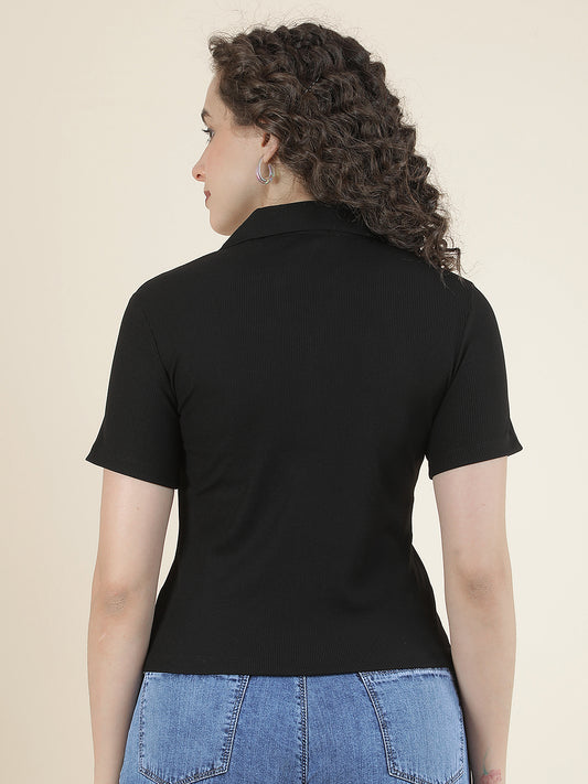 T-Shirt for Women l Breathable & Soft with Color Fastness Regular Fit Polo Neck Poly Cotton Fabric Solid Pattern