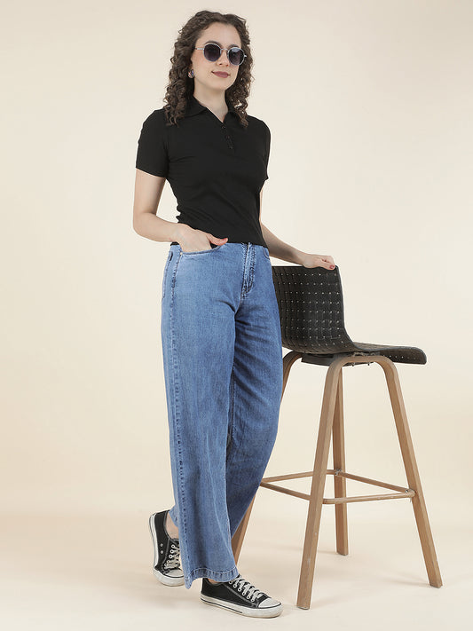 T-Shirt for Women l Breathable & Soft with Color Fastness Regular Fit Polo Neck Poly Cotton Fabric Solid Pattern