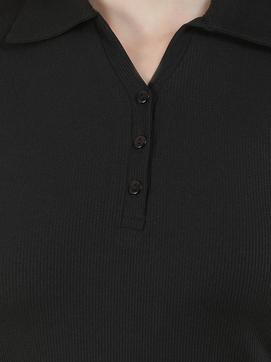 T-Shirt for Women l Breathable & Soft with Color Fastness Regular Fit Polo Neck Poly Cotton Fabric Solid Pattern