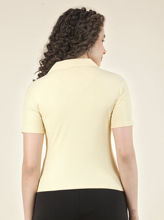 T-Shirt for Women l Breathable & Soft with Color Fastness Regular Fit Polo Neck Poly Cotton Fabric Solid Pattern