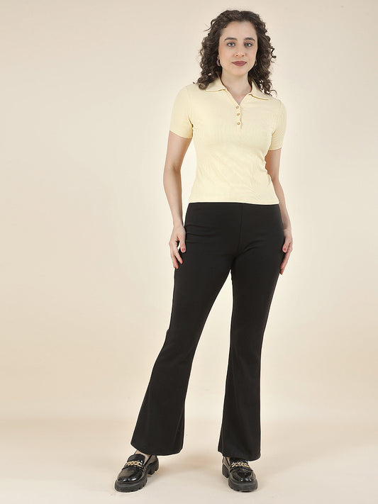 T-Shirt for Women l Breathable & Soft with Color Fastness Regular Fit Polo Neck Poly Cotton Fabric Solid Pattern