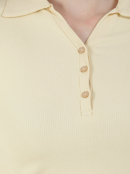 T-Shirt for Women l Breathable & Soft with Color Fastness Regular Fit Polo Neck Poly Cotton Fabric Solid Pattern