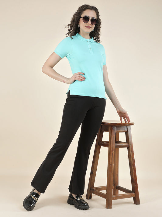 T-Shirt for Women l Breathable & Soft with Color Fastness Regular Fit Polo Neck Cotton Blend Fabric Solid Pattern