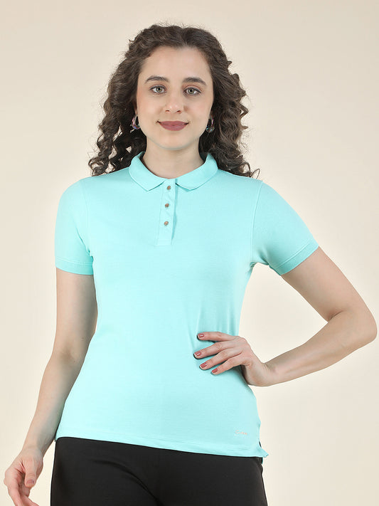 T-Shirt for Women l Breathable & Soft with Color Fastness Regular Fit Polo Neck Cotton Blend Fabric Solid Pattern