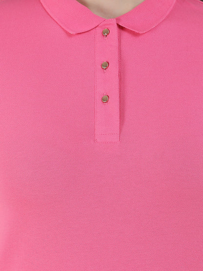 T-Shirt for Women l Breathable & Soft with Color Fastness Regular Fit Polo Neck Cotton Blend Fabric Solid Pattern