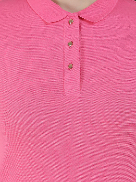 T-Shirt for Women l Breathable & Soft with Color Fastness Regular Fit Polo Neck Cotton Blend Fabric Solid Pattern