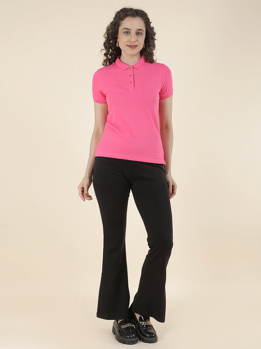 T-Shirt for Women l Breathable & Soft with Color Fastness Regular Fit Polo Neck Cotton Blend Fabric Solid Pattern
