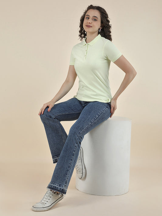 T-Shirt for Women l Breathable & Soft with Color Fastness Regular Fit Polo Neck Cotton Blend Fabric Solid Pattern