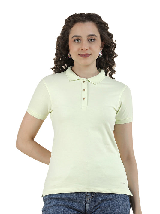 T-Shirt for Women l Breathable & Soft with Color Fastness Regular Fit Polo Neck Cotton Blend Fabric Solid Pattern