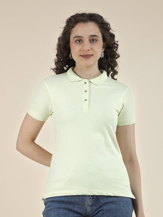 T-Shirt for Women l Breathable & Soft with Color Fastness Regular Fit Polo Neck Cotton Blend Fabric Solid Pattern
