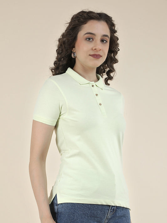 T-Shirt for Women l Breathable & Soft with Color Fastness Regular Fit Polo Neck Cotton Blend Fabric Solid Pattern