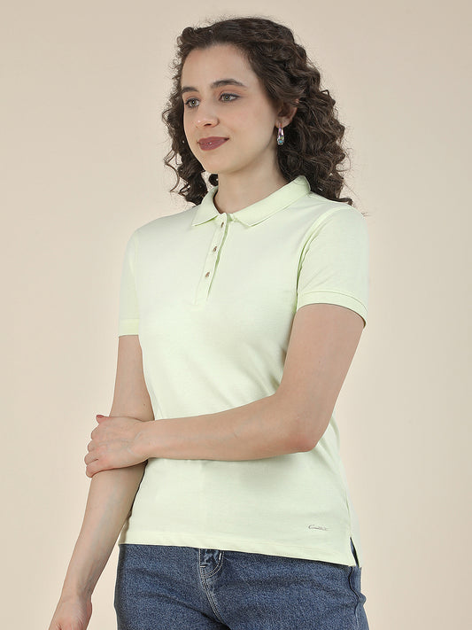 T-Shirt for Women l Breathable & Soft with Color Fastness Regular Fit Polo Neck Cotton Blend Fabric Solid Pattern