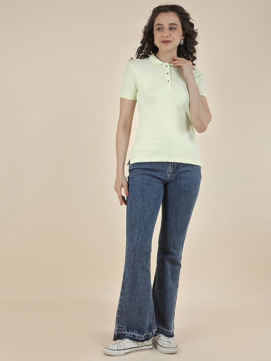 T-Shirt for Women l Breathable & Soft with Color Fastness Regular Fit Polo Neck Cotton Blend Fabric Solid Pattern
