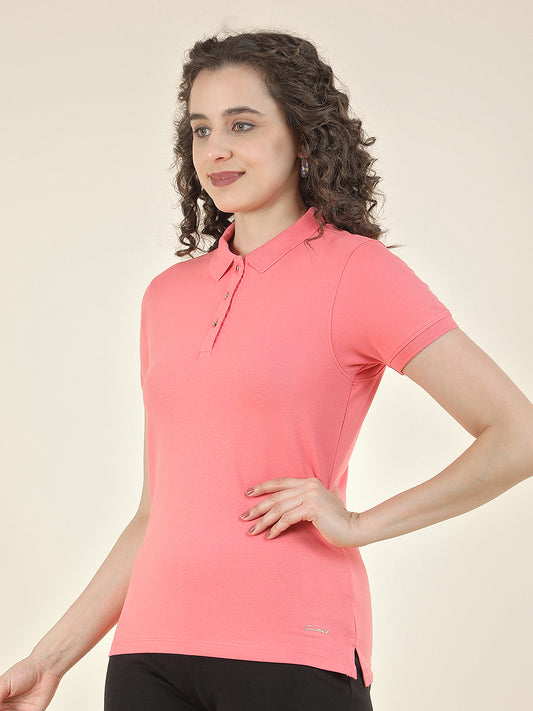 T-Shirt for Women l Breathable & Soft with Color Fastness Regular Fit Polo Neck Cotton Blend Fabric Solid Pattern