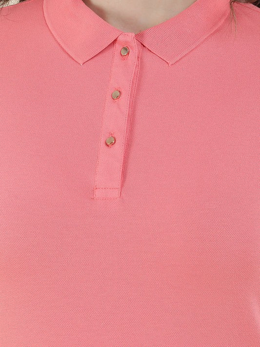 T-Shirt for Women l Breathable & Soft with Color Fastness Regular Fit Polo Neck Cotton Blend Fabric Solid Pattern