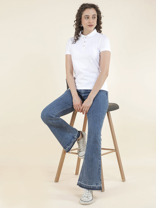 T-Shirt for Women l Breathable & Soft with Color Fastness Regular Fit Polo Neck Cotton Blend Fabric Solid Pattern