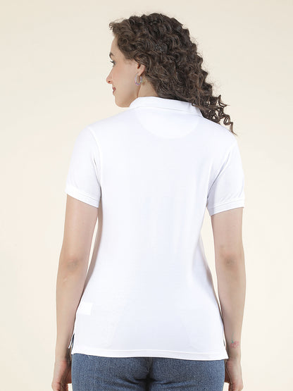 T-Shirt for Women l Breathable & Soft with Color Fastness Regular Fit Polo Neck Cotton Blend Fabric Solid Pattern