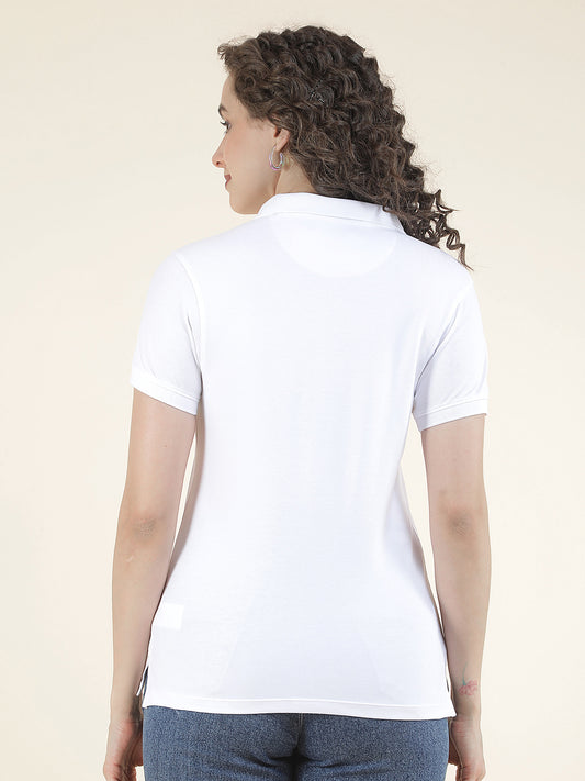 T-Shirt for Women l Breathable & Soft with Color Fastness Regular Fit Polo Neck Cotton Blend Fabric Solid Pattern