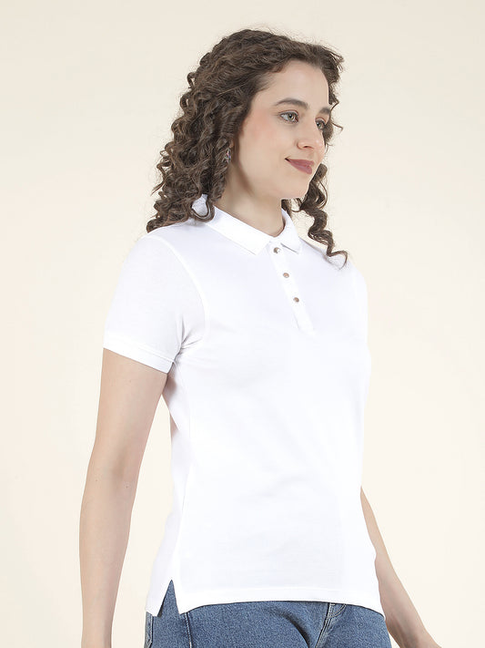 T-Shirt for Women l Breathable & Soft with Color Fastness Regular Fit Polo Neck Cotton Blend Fabric Solid Pattern