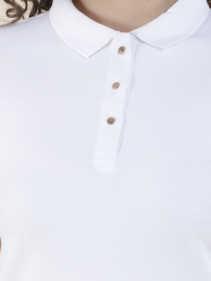 T-Shirt for Women l Breathable & Soft with Color Fastness Regular Fit Polo Neck Cotton Blend Fabric Solid Pattern