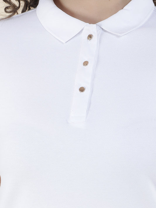 T-Shirt for Women l Breathable & Soft with Color Fastness Regular Fit Polo Neck Cotton Blend Fabric Solid Pattern