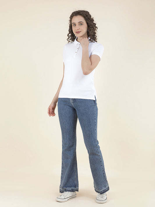 T-Shirt for Women l Breathable & Soft with Color Fastness Regular Fit Polo Neck Cotton Blend Fabric Solid Pattern