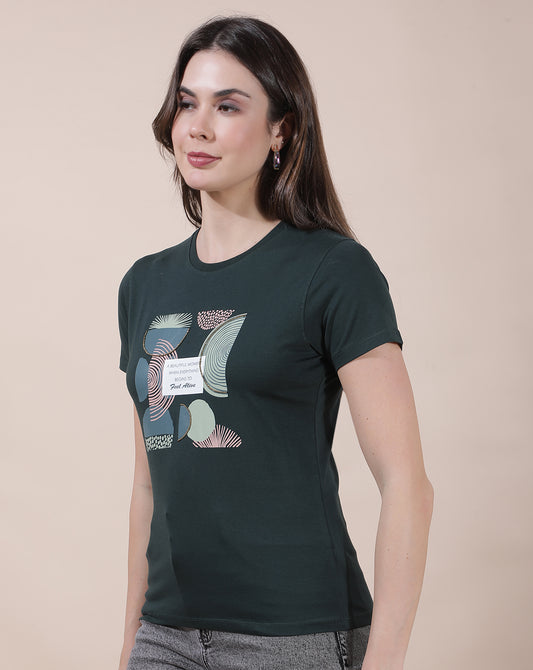 T-Shirt for Women l Breathable & Soft with Color Fastness Regular Fit Round Neck Cotton Blend Fabric Printed Pattern