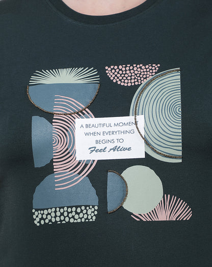 T-Shirt for Women l Breathable & Soft with Color Fastness Regular Fit Round Neck Cotton Blend Fabric Printed Pattern