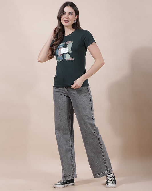T-Shirt for Women l Breathable & Soft with Color Fastness Regular Fit Round Neck Cotton Blend Fabric Printed Pattern