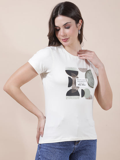 T-Shirt for Women l Breathable & Soft with Color Fastness Regular Fit Round Neck Cotton Blend Fabric Printed Pattern