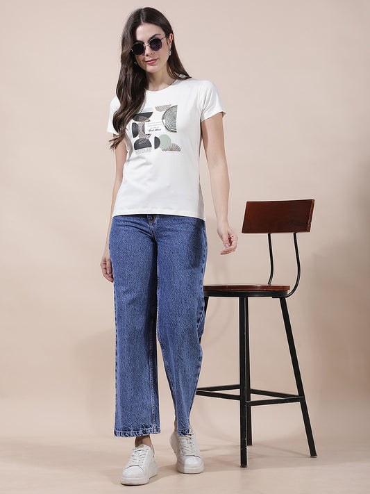 T-Shirt for Women l Breathable & Soft with Color Fastness Regular Fit Round Neck Cotton Blend Fabric Printed Pattern