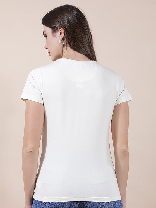 T-Shirt for Women l Breathable & Soft with Color Fastness Regular Fit Round Neck Cotton Blend Fabric Printed Pattern