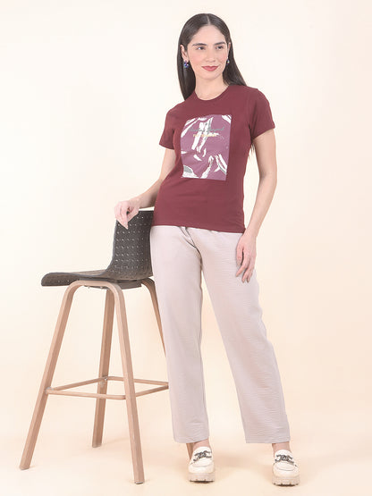 T-Shirt for Women l Breathable & Soft with Color Fastness Regular Fit Round Neck Poly Cotton Fabric Printed Pattern
