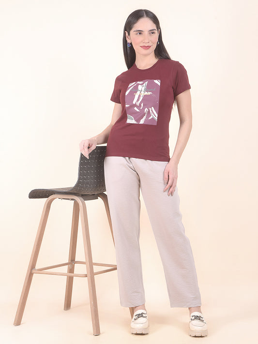 T-Shirt for Women l Breathable & Soft with Color Fastness Regular Fit Round Neck Poly Cotton Fabric Printed Pattern