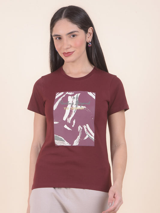 T-Shirt for Women l Breathable & Soft with Color Fastness Regular Fit Round Neck Poly Cotton Fabric Printed Pattern