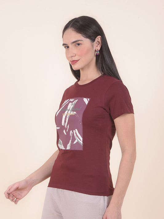 T-Shirt for Women l Breathable & Soft with Color Fastness Regular Fit Round Neck Poly Cotton Fabric Printed Pattern
