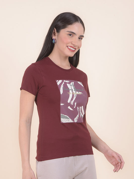 T-Shirt for Women l Breathable & Soft with Color Fastness Regular Fit Round Neck Poly Cotton Fabric Printed Pattern