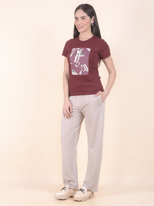 T-Shirt for Women l Breathable & Soft with Color Fastness Regular Fit Round Neck Poly Cotton Fabric Printed Pattern