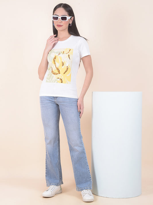 T-Shirt for Women l Breathable & Soft with Color Fastness Regular Fit Round Neck Cotton Stretch Fabric Embroidery Pattern
