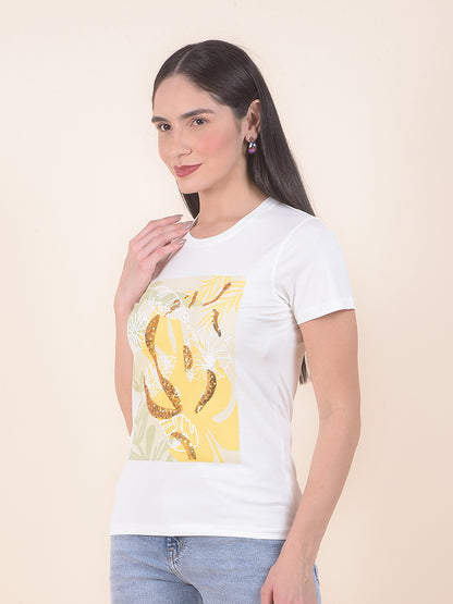 T-Shirt for Women l Breathable & Soft with Color Fastness Regular Fit Round Neck Cotton Stretch Fabric Embroidery Pattern