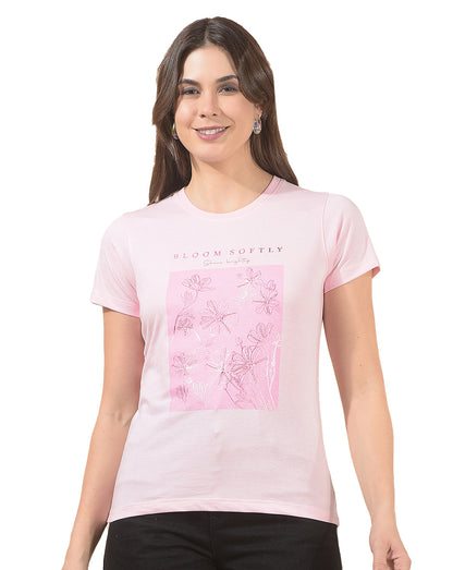 T-Shirt for Women l Breathable & Soft with Color Fastness Regular Fit Round Neck Poly Cotton Fabric Printed Pattern