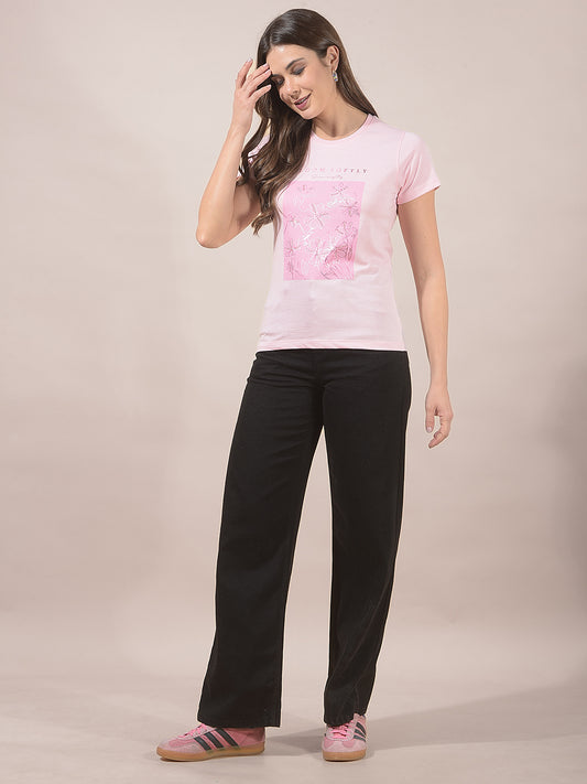 T-Shirt for Women l Breathable & Soft with Color Fastness Regular Fit Round Neck Poly Cotton Fabric Printed Pattern