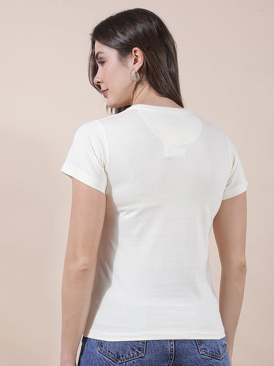 T-Shirt for Women l Breathable & Soft with Color Fastness Regular Fit Round Neck Poly Cotton Fabric Printed Pattern