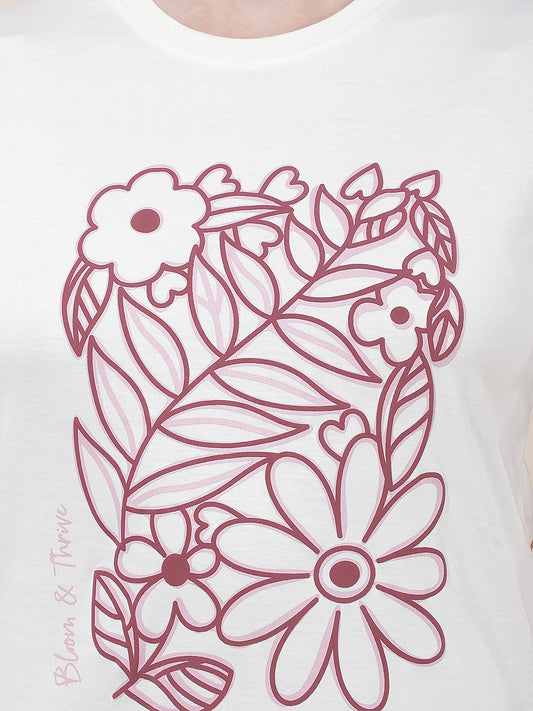 T-Shirt for Women l Breathable & Soft with Color Fastness Regular Fit Round Neck Poly Cotton Fabric Printed Pattern