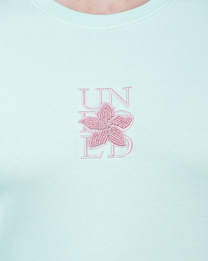 T-Shirt for Women l Breathable & Soft with Color Fastness Regular Fit Round Neck Cotton Blend Fabric Embroidered Pattern