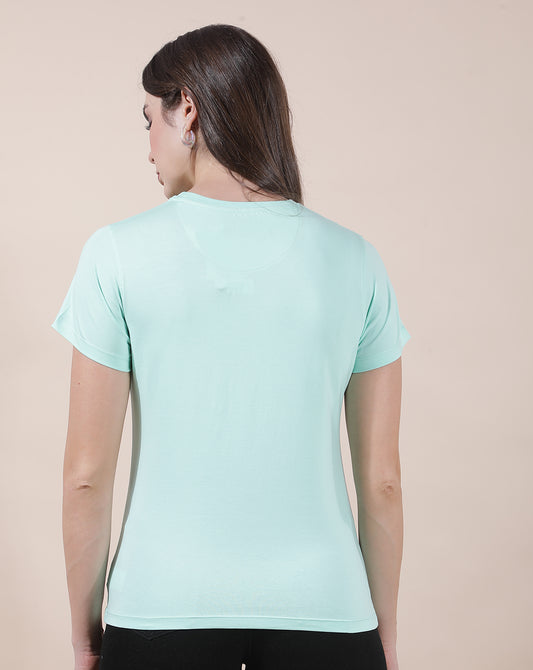 T-Shirt for Women l Breathable & Soft with Color Fastness Regular Fit Round Neck Cotton Blend Fabric Embroidered Pattern