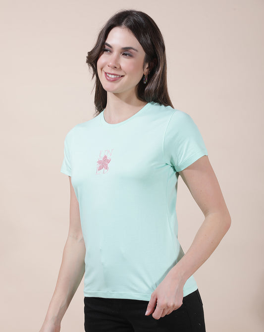 T-Shirt for Women l Breathable & Soft with Color Fastness Regular Fit Round Neck Cotton Blend Fabric Embroidered Pattern