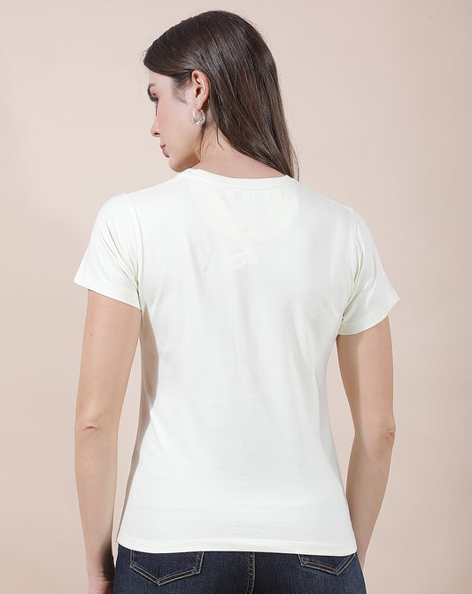 T-Shirt for Women l Breathable & Soft with Color Fastness Regular Fit Round Neck Cotton Blend Fabric Embroidered Pattern