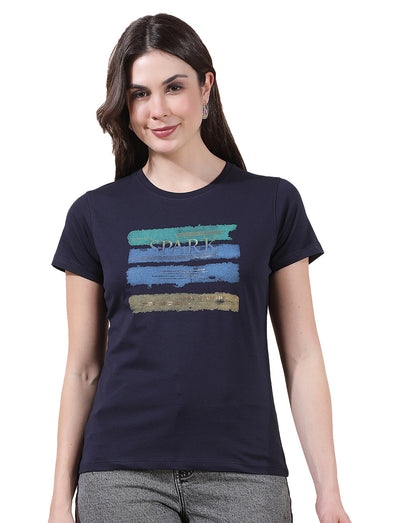 T-Shirt for Women l Breathable & Soft with Color Fastness Regular Fit Round Neck Cotton Blend Fabric Printed Pattern